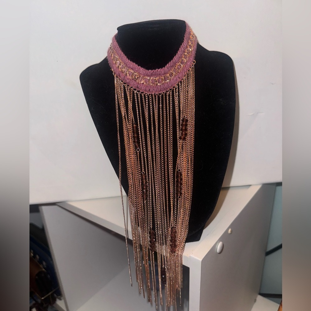 Women’s Mauve Fringe Luxury Tassel Choker Necklace